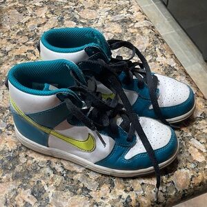 Nike Kids High-Top Sneakers - Teal, White, and Lime